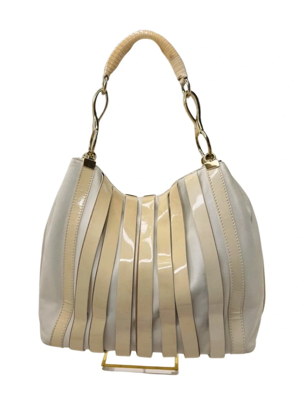 Versace Vintage Cream & Beige Leather Hobo Bag with Gold Hardware